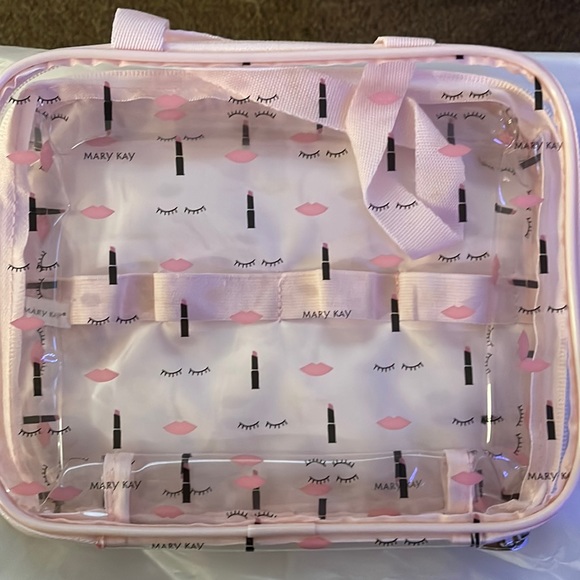 Mary Kay Handbags - Mary Kay Pink Clear Cosmetic Bag with Lip & Lash Print